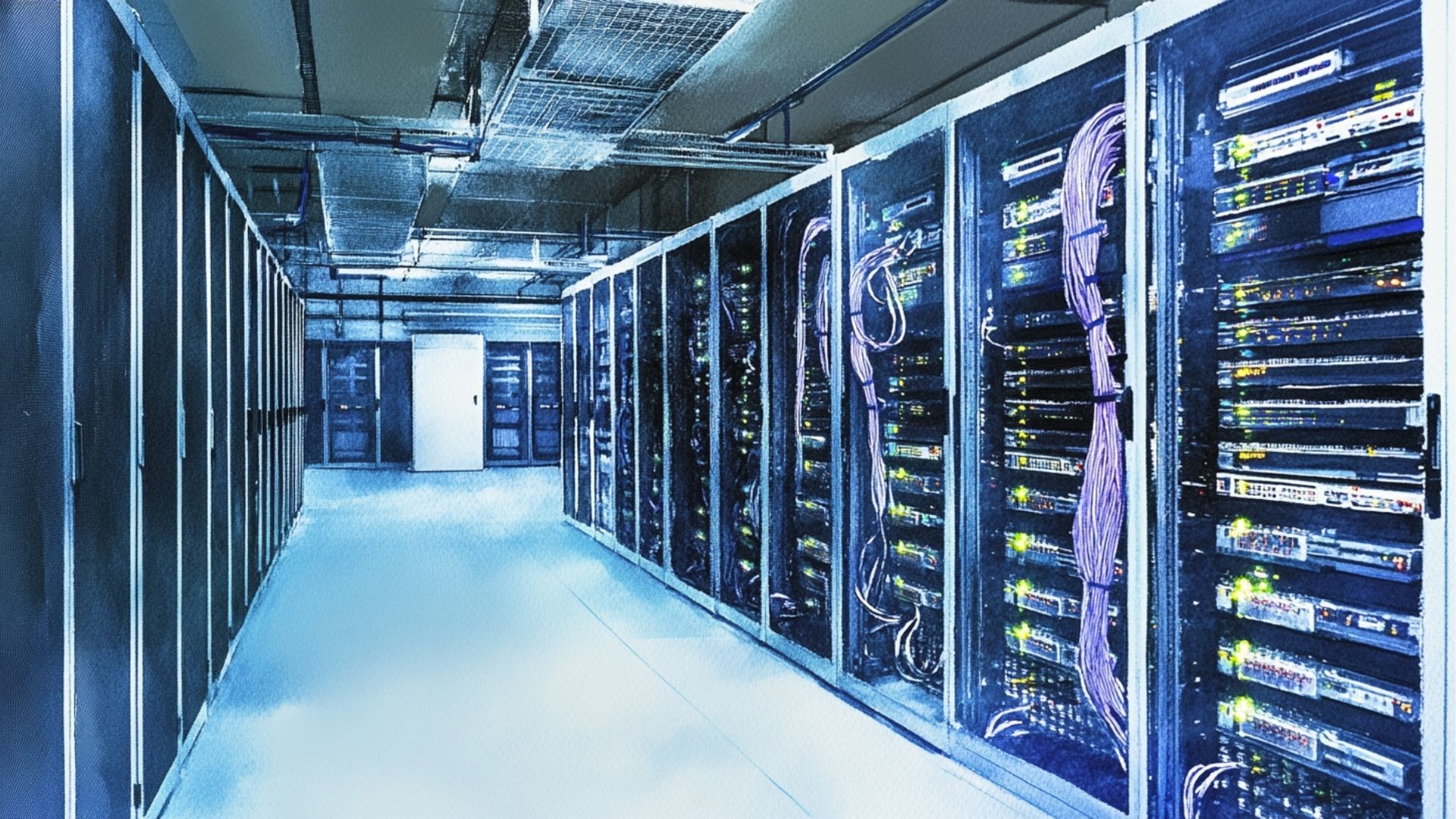 a water colour painting of a datacenter