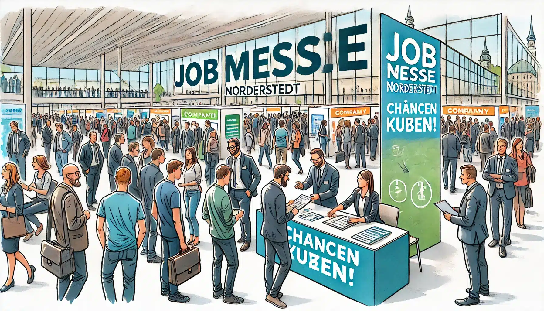 Jobmesse in Norderstedt mit Arbeitgebern und Bewerbern, Networking und Karrierechancen.